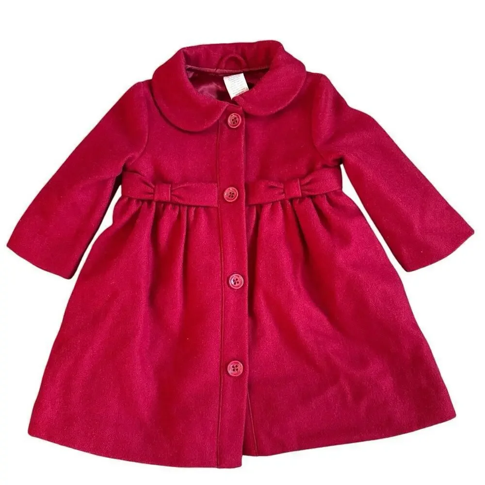 Girls Gymboree Red Holiday Christmas Wool Blend Pea Coat Size 12-24 months